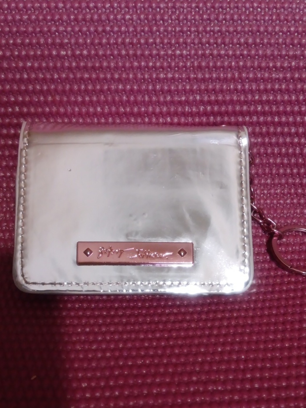 Metallic Silver Card Case with Keyring - Fashion Plate Accent